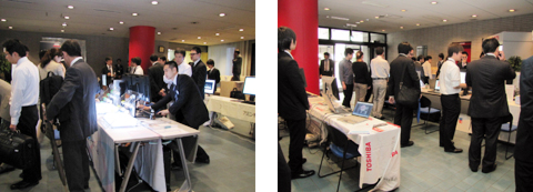 機器展示会場 (GEヘルスケア・ジャパン,東芝メディカルシステムズ,日立メディコ,フィリップスエレクトロニクスジャパン,メディックサイト,アミン,エーザイ,コドニックスリミテッド,サイバネットシステム,インフィニットテクノロジー,ヱスビー食品)